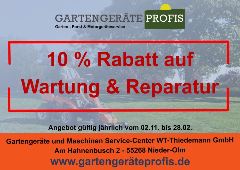 Winterservice mit 10 % Rabatt auf Wartung und Reparatur vom 01.11. bis 28.02.